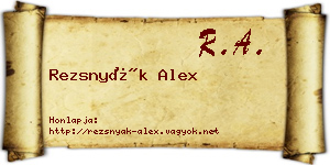 Rezsnyák Alex névjegykártya